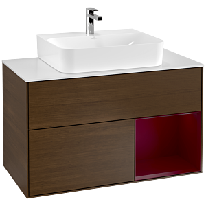 Villeroy et Boch Finion Villeroy et Boch G121HBGN 100cm, plaque de finition blanc mat, émotion, étagère à droite Peony , placage Peony