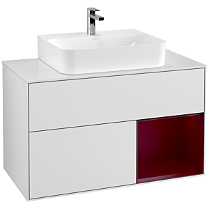 Villeroy und Boch Finion Waschtischunterschrank G121HBMT 100cm, Abdeckplatte white matt, Emotion, Regal rechts Peony, White matt lacquer