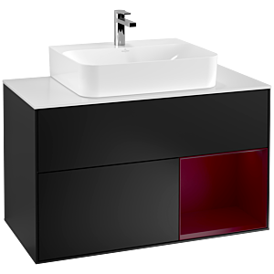 Villeroy et Boch Finion Villeroy et Boch G121HBPD 100cm, plaque de recouvrement blanc mat, Emotion, étagère à droite Peony , laqué noir mat