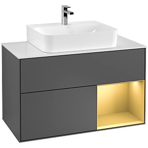 Villeroy et Boch Finion Villeroy et Boch G121HFGK 100cm, plaque de finition blanc mat, Emotion, étagère à droite or mat, anthracite mat