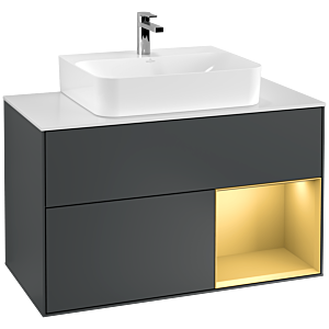Villeroy et Boch Finion Villeroy et Boch G121HFHG 100cm, plaque de recouvrement blanc mat, Emotion, étagère droite or mat, Midnight Blue Matt Lacquer