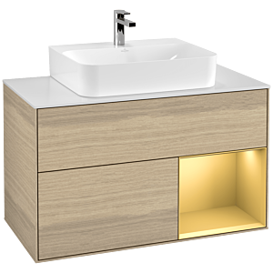 Villeroy and Boch Finion Villeroy and Boch Finion G121HFPC 100cm, cover plate white matt, Emotion, shelf right gold matt, Oak Veneer