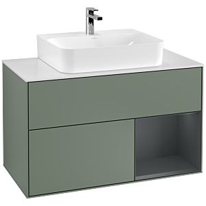 Villeroy et Boch Finion Villeroy et Boch G121HGGM 100cm, plaque de finition blanc mat, émotion, étagère à droite Midnight Blue Matt Lacquer , Olive Matt Lacquer