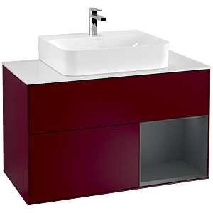 Villeroy et Boch Finion Villeroy et Boch G121HGHB 100cm, plaque de finition blanc mat, émotion, étagère à droite Midnight Blue Matt Lacquer , Peony Matt