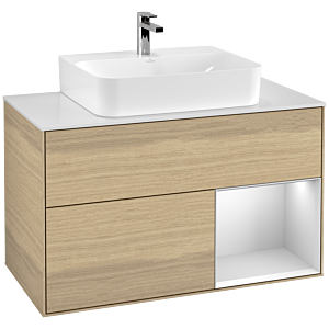 Villeroy et Boch Finion Villeroy et Boch G121MTPC 100cm, plaque de recouvrement blanc mat, Emotion, étagère à droite laqué blanc mat, Oak Veneer