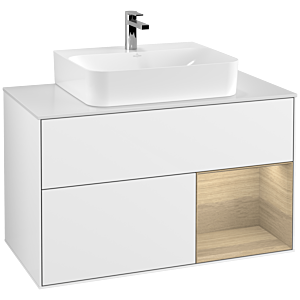 Villeroy et Boch Finion Villeroy et Boch G121PCGF 100cm, plaque de finition blanc mat, émotion, étagère à droite Oak Veneer , laqué blanc brillant