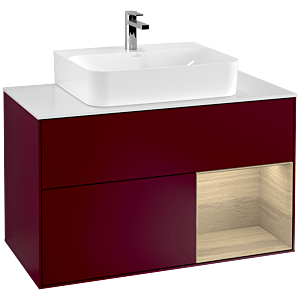 Villeroy und Boch Finion Waschtischunterschrank G121PCHB 100cm, Abdeckplatte white matt, Emotion, Regal rechts Oak Veneer, Peony Matt