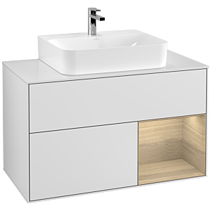 Villeroy und Boch Finion Waschtischunterschrank G121PCMT 100cm, Abdeckplatte white matt, Emotion, Regal rechts Oak Veneer, White matt lacquer