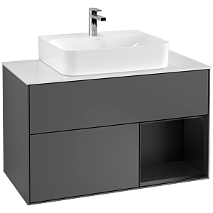 Villeroy and Boch Finion Villeroy and Boch Finion G121PDGK 100cm, cover plate white matt, Emotion, shelf on the right black matt lacquer, anthracite matt