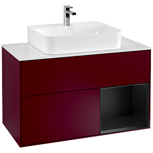 Villeroy et Boch Finion Villeroy et Boch G121PDHB 100cm, couvercle blanc mat, Emotion, étagère à droite laqué noir mat, Peony Matt