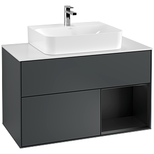 Villeroy et Boch Finion Villeroy et Boch G121PDHG 100cm, plaque de recouvrement blanc mat, Emotion, étagère à droite laqué noir mat, Midnight Blue Matt Lacquer