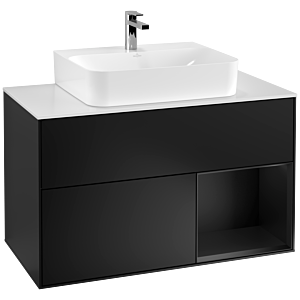 Villeroy et Boch Finion Villeroy et Boch G121PDPD 100cm, couvercle blanc mat, Emotion, étagère à droite laqué noir mat, laqué noir mat
