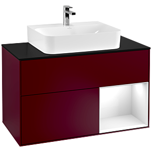 Villeroy et Boch Finion Villeroy et Boch G122GFHB 100cm, plaque de finition noir mat, Emotion, étagère à droite Laque blanc brillant, Peony Matt