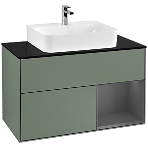 Villeroy et Boch Finion Villeroy et Boch G122GKGM 100cm, plaque de finition noir mat, Emotion, étagère droite Anthracite mat, Olive Matt Lacquer