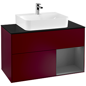 Villeroy et Boch Finion Villeroy et Boch G122GKHB 100cm, plaque de finition noir mat, Emotion, étagère droite Anthracite mat, Peony Matt