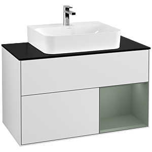 Villeroy and Boch Finion Villeroy and Boch Finion G122GMMT 100cm, cover plate black matt, Emotion, shelf on the right Olive Matt Lacquer , white matt lacquer