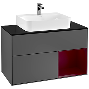 Villeroy und Boch Finion Waschtischunterschrank G122HBGK 100cm, Abdeckplatte black matt, Emotion, Regal rechts Peony, Anthracite matt