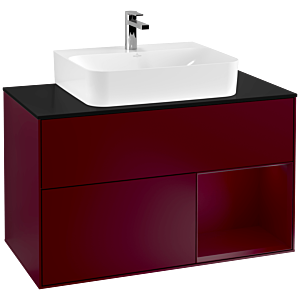 Villeroy und Boch Finion Waschtischunterschrank G122HBHB 100cm, Abdeckplatte black matt, Emotion, Regal rechts Peony, Peony Matt