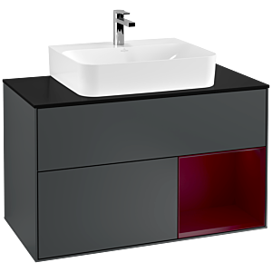 Villeroy et Boch Finion Villeroy et Boch G122HBHG 100cm, plaque de finition noire mate, Emotion, étagère droite Peony , Midnight Blue Matt Lacquer