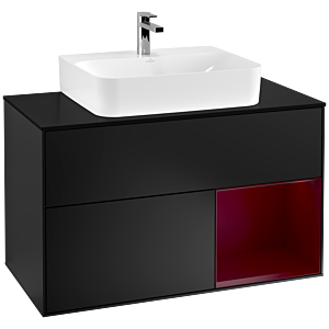 Villeroy and Boch Finion Villeroy and Boch Finion G122HBPD 100cm, cover plate black matt, Emotion, shelf on the right Peony , black matt lacquer