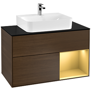 Villeroy et Boch Finion Villeroy et Boch G122HFGN 100cm, plaque de finition noir mat, émotion, étagère droite or mat, placage noyer