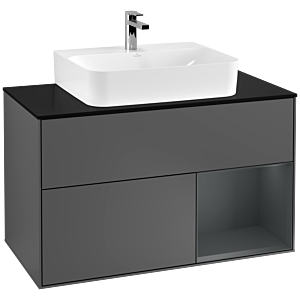 Villeroy und Boch Finion Waschtischunterschrank G122HGGK 100cm, Abdeckplatte black matt, Emotion, Regal rechts Midnight Blue Matt Lacquer, Anthracite matt