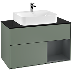 Villeroy und Boch Finion Waschtischunterschrank G122HGGM 100cm, Abdeckplatte black matt, Emotion, Regal rechts Midnight Blue Matt Lacquer, Olive Matt Lacquer