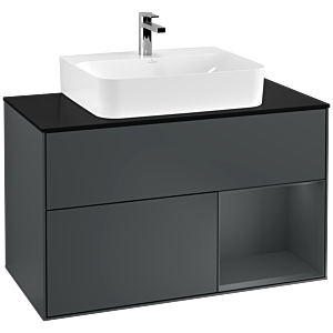 Villeroy und Boch Finion Waschtischunterschrank G122HGHG 100cm, Abdeckplatte black matt, Emotion, Regal rechts Midnight Blue Matt Lacquer, Midnight Blue Matt Lacquer