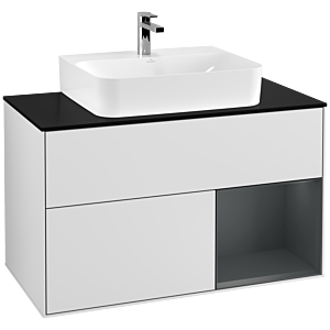 Villeroy und Boch Finion Waschtischunterschrank G122HGMT 100cm, Abdeckplatte black matt, Emotion, Regal rechts Midnight Blue Matt Lacquer, White matt lacquer