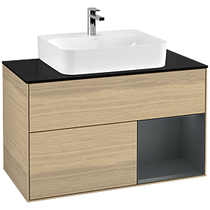 Villeroy et Boch Finion Villeroy et Boch G122HGPC 100cm, plaque de finition noire mate, Emotion, étagère à droite Midnight Blue Matt Lacquer , Oak Veneer