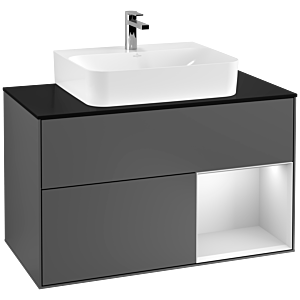 Villeroy and Boch Finion Villeroy and Boch Finion G122MTGK 100cm, cover plate black matt, Emotion, shelf on the right white matt lacquer, anthracite matt