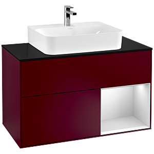 Villeroy et Boch Finion Villeroy et Boch G122MTHB 100cm, plaque de finition noir mat, Emotion, étagère à droite laqué blanc mat, Peony Matt