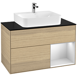 Villeroy et Boch Finion Villeroy et Boch G122MTPC 100cm, plaque de finition noir mat, Emotion, étagère à droite laqué blanc mat, Oak Veneer