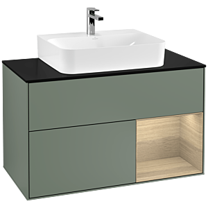 Villeroy et Boch Finion Villeroy et Boch G122PCGM 100cm, plaque de finition noir mat, Emotion, étagère à droite Oak Veneer , Olive Matt Lacquer