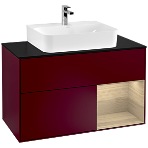 Villeroy und Boch Finion Waschtischunterschrank G122PCHB 100cm, Abdeckplatte black matt, Emotion, Regal rechts Oak Veneer, Peony Matt