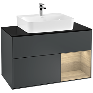 Villeroy und Boch Finion Waschtischunterschrank G122PCHG 100cm, Abdeckplatte black matt, Emotion, Regal rechts Oak Veneer, Midnight Blue Matt Lacquer