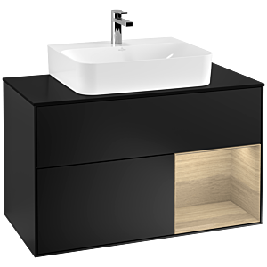 Villeroy et Boch Finion Villeroy et Boch G122PCPD 100cm, plaque de finition noir mat, Emotion, étagère à droite Oak Veneer , laqué noir mat
