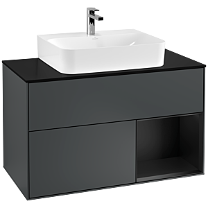 Villeroy et Boch Finion Villeroy et Boch G122PDHG 100cm, plaque de finition noir mat, Emotion, étagère à droite Laque noire mate, Midnight Blue Matt Lacquer