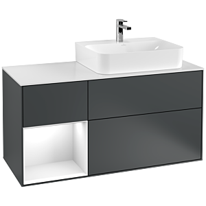 Villeroy et Boch Finion Villeroy et Boch G141GFHG 120cm, plaque de finition blanc mat, Emotion, étagère à gauche Laque blanc brillant, Midnight Blue Matt Lacquer