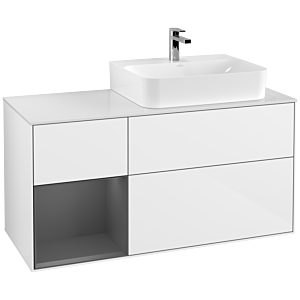 Villeroy und Boch Finion Waschtischunterschrank G141GKGF 120cm, Abdeckplatte white matt, Emotion, Regal links Anthracite matt, Glossy white lacquer