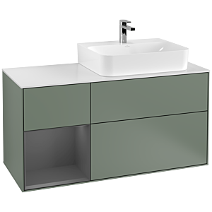 Villeroy et Boch Finion Villeroy et Boch G141GKGM 120cm, plaque de finition blanc mat, Emotion, étagère gauche Anthracite mat, Olive Matt Lacquer