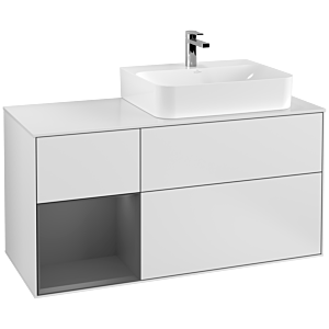Villeroy und Boch Finion Waschtischunterschrank G141GKMT 120cm, Abdeckplatte white matt, Emotion, Regal links Anthracite matt, White matt lacquer