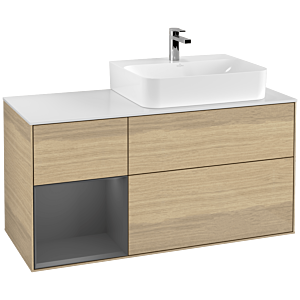Villeroy und Boch Finion Waschtischunterschrank G141GKPC 120cm, Abdeckplatte white matt, Emotion, Regal links Anthracite matt, Oak Veneer