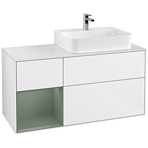 Villeroy et Boch Finion Villeroy et Boch G141GMGF 120cm, plaque de finition blanc mat, émotion, étagère à gauche Olive Matt Lacquer , laqué blanc brillant