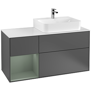 Villeroy et Boch Finion Villeroy et Boch G141GMGK 120cm, plaque de recouvrement blanc mat, émotion, étagère à gauche Olive Matt Lacquer , anthracite mat