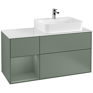 Villeroy und Boch Finion Waschtischunterschrank G141GMGM 120cm, Abdeckplatte white matt, Emotion, Regal links Olive Matt Lacquer, Olive Matt Lacquer