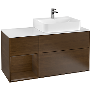 Villeroy und Boch Finion Waschtischunterschrank G141GNGN 120cm, Abdeckplatte white matt, Emotion, Regal links Walnut veneer, Walnut veneer