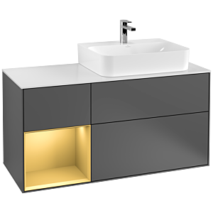 Villeroy et Boch Finion Villeroy et Boch G141HFGK 120cm, plaque de recouvrement blanc mat, Emotion, étagère gauche or mat, anthracite mat