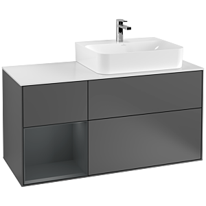 Villeroy et Boch Finion Villeroy et Boch G141HGGK 120cm, plaque de recouvrement blanc mat, Emotion, étagère à gauche Midnight Blue Matt Lacquer , Anthracite mat