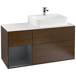 Villeroy and Boch Finion Villeroy and Boch Finion G141HGGN 120cm, cover plate matt white, Emotion, shelf on the left Midnight Blue Matt Lacquer , Walnut veneer